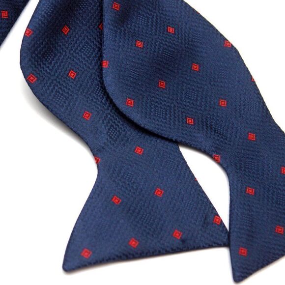 Men's Self-tied Bow Tie 100%Silk Big Butterfly Navy with Polka Dot S681 - Picture 15 of 16